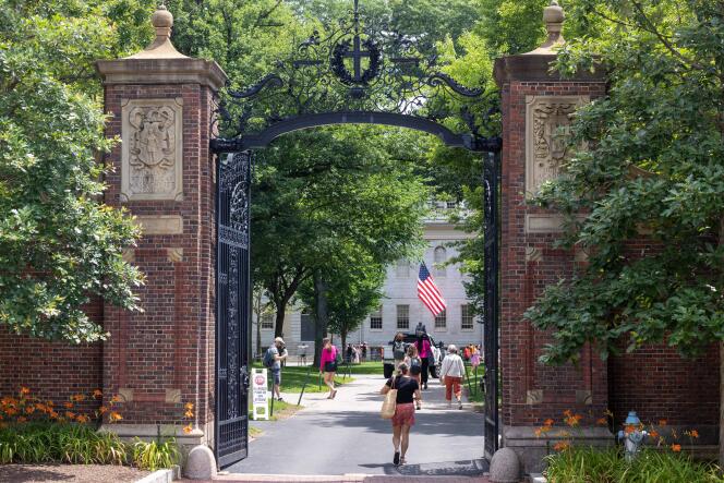 Harvard Yard gate on the Harvard University campus on June 29, 2023, in Cambridge, Massachusetts.