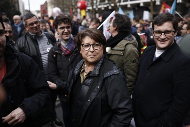 The mayor (PS) of Lille, Martine Aubry, during a national day of action against the pension reform carried out by the government, in Lille, March 23, 2023.