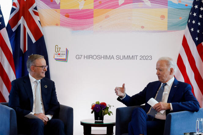 Australian Prime Minister Anthony Albanese and US President Joe Biden during the G7 Summit in Hiroshima, Japan on May 20, 2023.