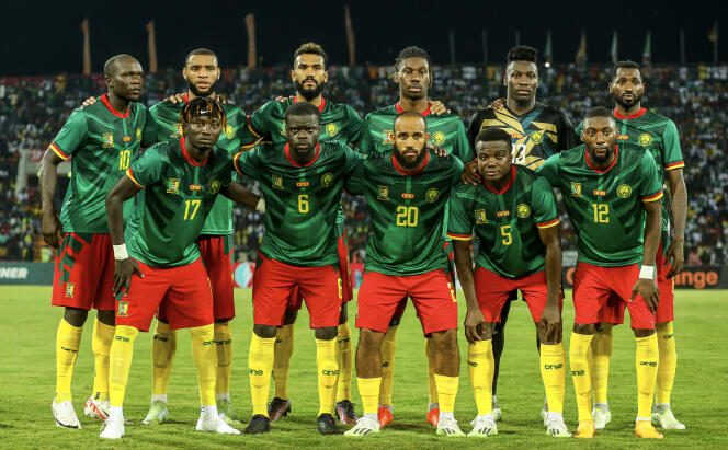   The Cameroon team during the African Cup of Nations qualifying match against Burundi, September 12, 2023, in Garoua (Cameroon).
