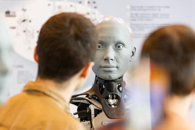 A humanoid robot, during the AI ​​for Good global summit, in Geneva (Switzerland), July 6, 2023.