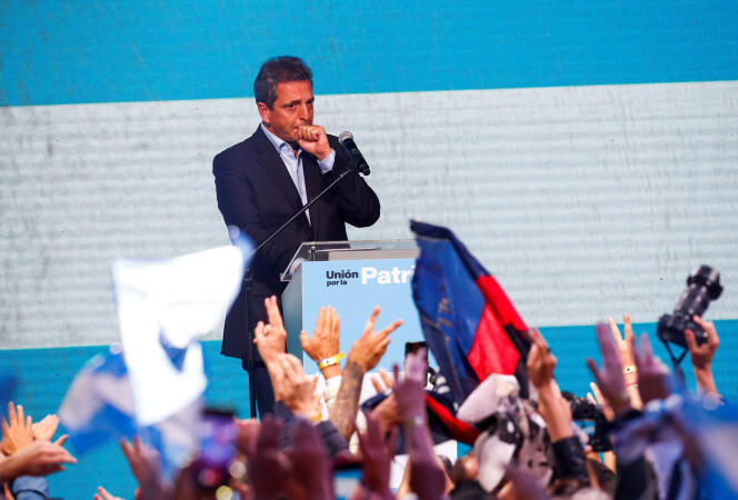 Argentina's presidential candidate, Sergio Massa, during the results of the first round of voting, in Buenos Aires, October 22.