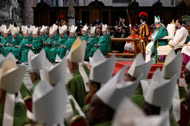 Pope Francis presides over the closing mass of the Synod on Synodality in St. Peter's Basilica, Vatican, October 29, 2023.