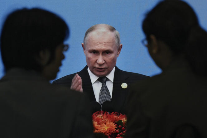 Russian President Vladimir Putin at the China National Convention Center in Beijing on October 18, 2023.