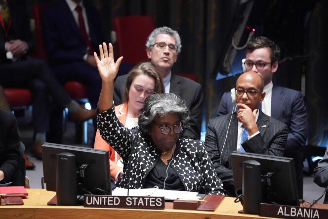 US Ambassador to the United Nations, Linda Thomas-Greenfield, at the UN Security Council, October 18, 2023 in New York.