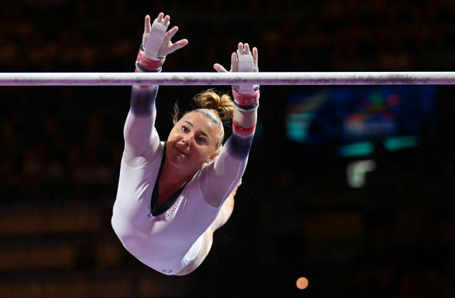 Lorette Charpy during the women's uneven bars final at the European Artistic Gymnastics Championships in Munich (Bavaria), southern Germany, August 14, 2022.