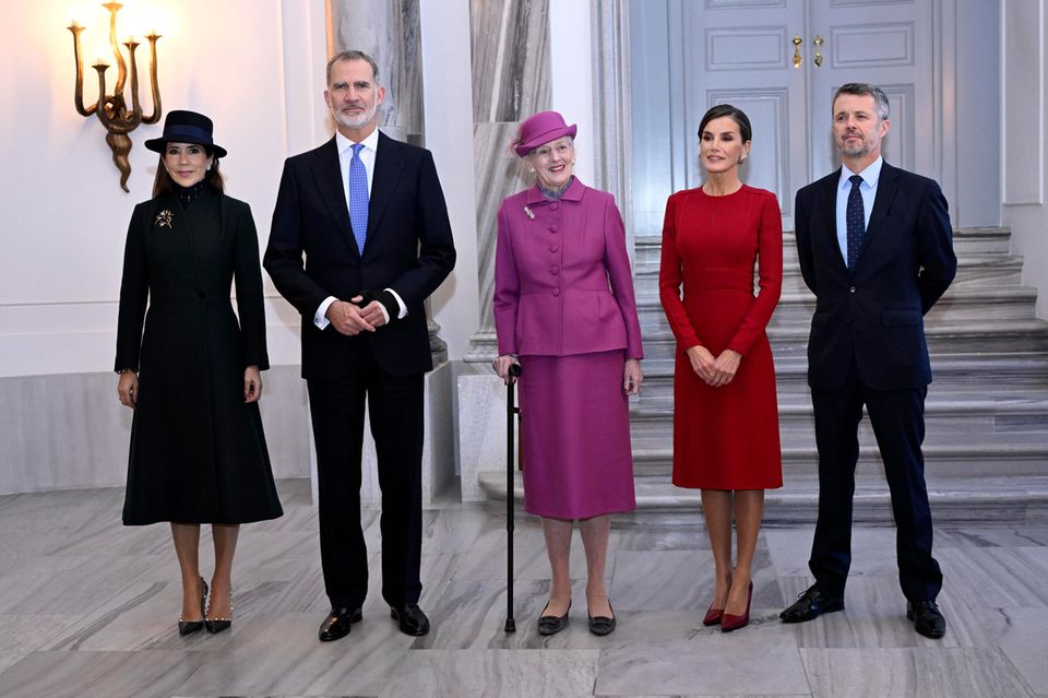 King Felipe and Queen Letizia at the official reception in the Christian VII Palace at Amalienborg Castle as part of the Spanish royal couple's state visit to Denmark. 