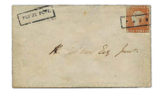 Extremely rare letter franked with an orange-red “Post Office” from Mauritius (1847), sold for 8.1 million euros in 2021 at Christoph Gärtner, in Germany.