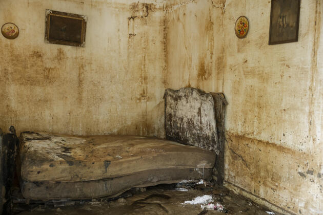 What remains of the bedroom of a house in Vlochos, after the floods, Greece, November 1, 2023.