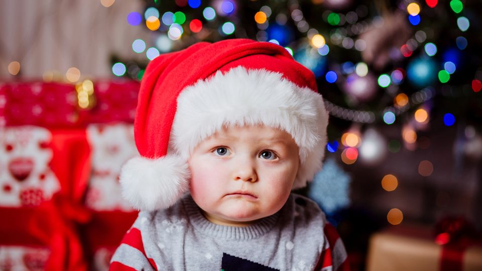 child, christmas, cap, sad