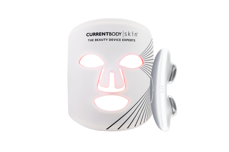 CurrentBody Skin x Ziip Lift & Brighten Set, consisting of the LED light therapy mask and the Ziip Halo. 