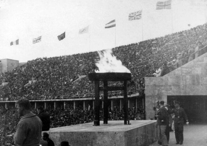 The Olympic flame in Berlin in 1936.