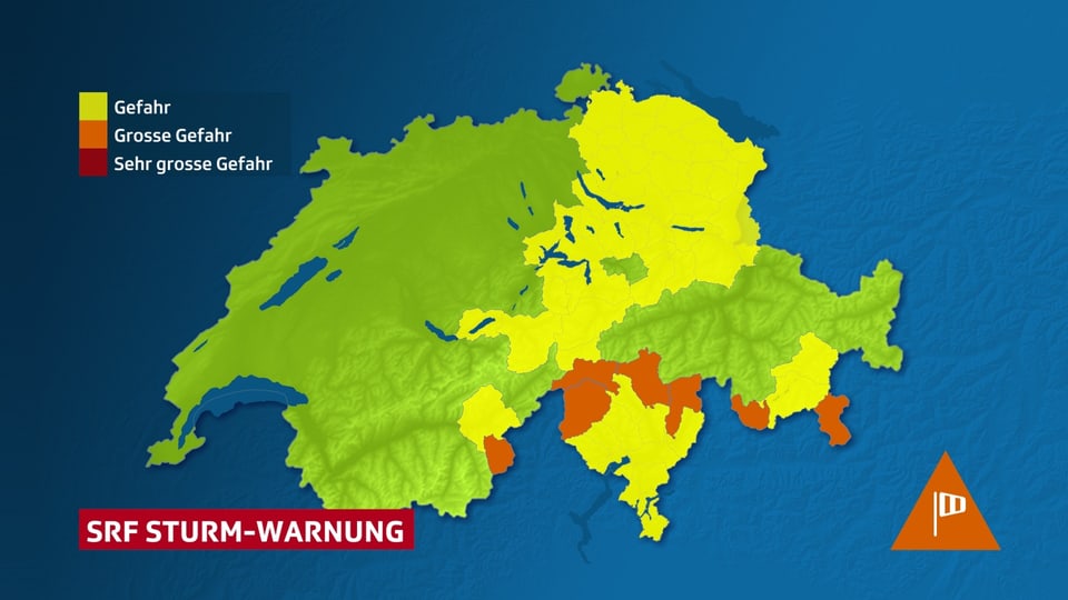 A map of Switzerland.  You can see wind warnings in eastern Switzerland and the south.