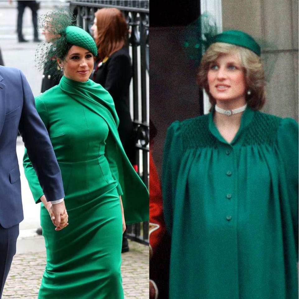 Duchess Meghan appears for her last official appearance as a royal in the color of hope, very similar to Princess Diana (†) during the "Trooping the Color"ceremony in 1982.