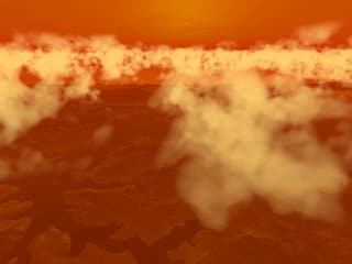 Clouds of methane float above the south pole of Saturn's moon Titan.  The sun can be seen above.