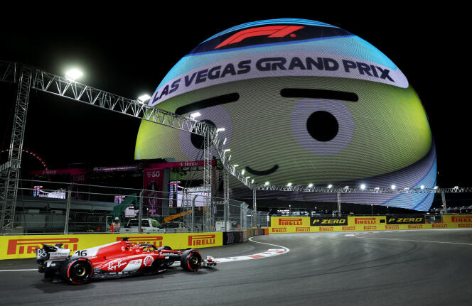 Monegasque Ferrari driver Charles Leclerc during qualifying for the Las Vegas Grand Prix, November 17, 2023.
