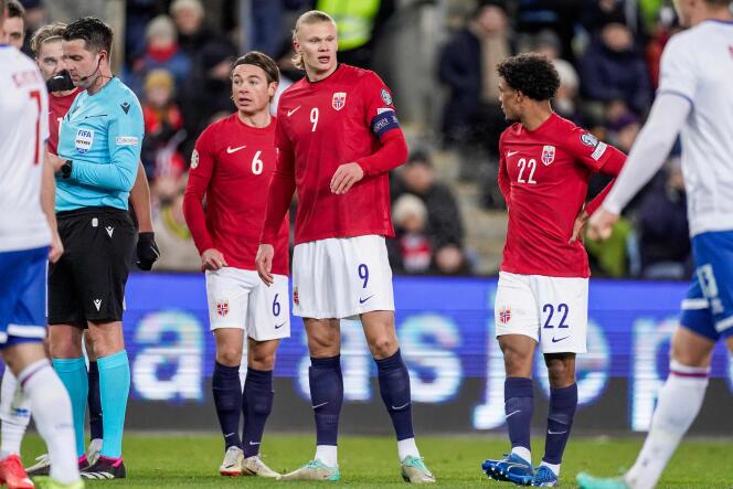 Norway's Erling Haaland (center) during the friendly match against the Faroe Islands, November 16, 2023.