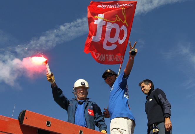 During a demonstration by EDF employees against a pension reform, in Nice, in 2010. 