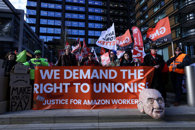 Protesters outside Amazon headquarters in London for “Black Friday”, November 24, 2023