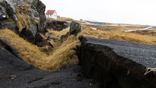 Damage due to volcanic activity on a golf course, in Grindavik, Iceland, November 11, 2023.