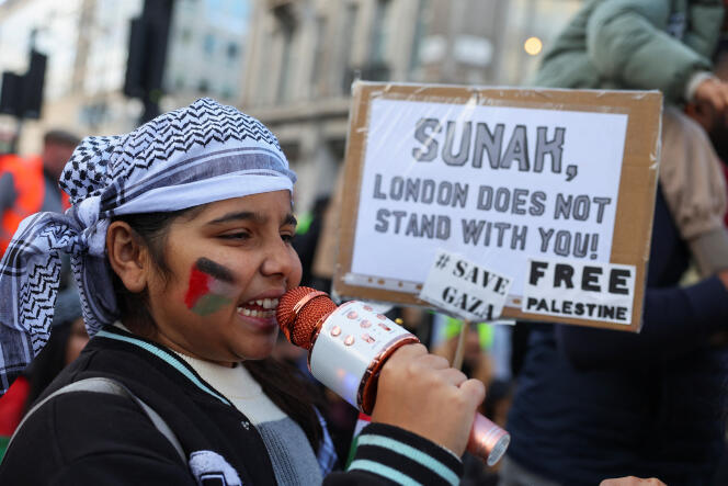 During a demonstration in solidarity with Palestinians in Gaza, in London, November 4, 2023.