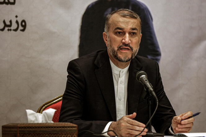 Iranian Foreign Minister Hossein Amir Abdollahian during his press conference at the Iranian Embassy in Beirut on October 14.