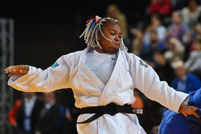 Romane Dicko during her semi-final against Dutchwoman Marit Kamps in the + 78 kg category at the European Judo Championships, in Montpellier, November 5, 2023.