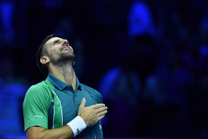 Novak Djokovic, after his victory against Holger Rune, in Turin, Italy, November 12, 2023. 