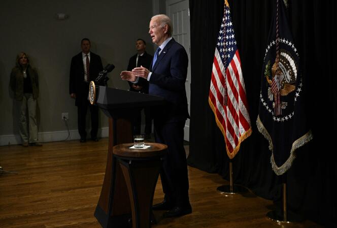 US President Joe Biden delivers a speech on the release of Israeli hostages in Nantucket, Massachusetts, November 26, 2023.