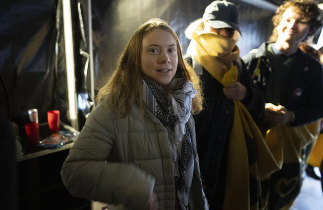 Greta Thunberg during the march of tens of thousands of people in Amsterdam, the Netherlands, on November 12, 2023, to call for more action to combat climate change.