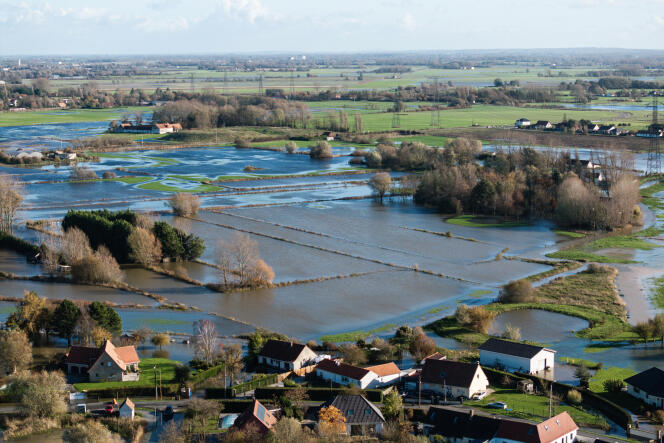 View of a flooded area in Hames-Boucres, in Pas-de-Calais, on November 15, 2023.