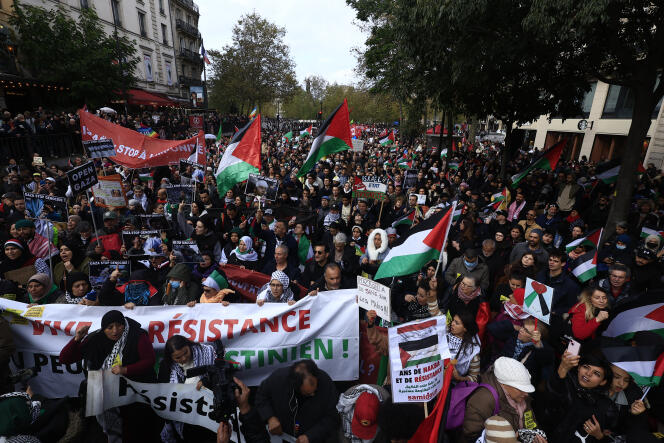 Demonstrators during the rally in support of the Palestinians on November 4 in Paris.