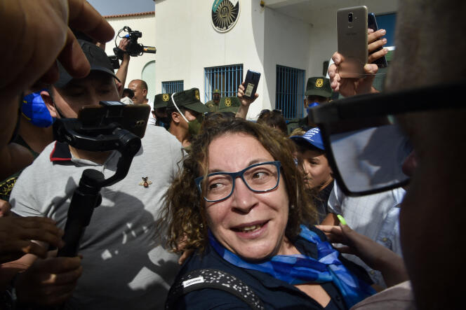 Amira Bouraoui upon her release from prison near the town of Tipaza, west of Algiers.  on July 2, 2020.