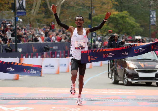 Ethiopian Tamirat Tola won the New York marathon, setting a new race record, Sunday November 5, 2023.