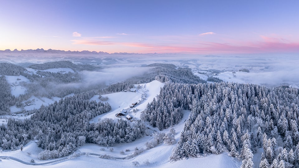 View over snowy landscape
