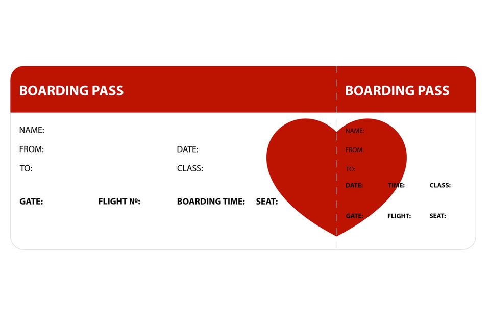 Packing cash gifts: blank flight ticket with a heart motif