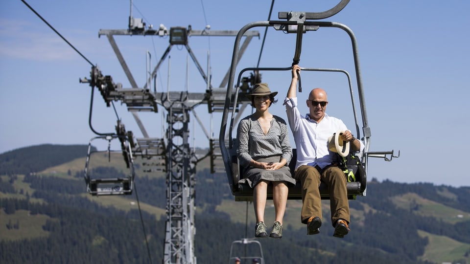 Berset on a chairlift with his wife.