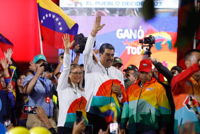 Venezuelan President Nicolas Maduro just before his speech celebrating “yes” to the Essequibo referendum, in Caracas, December 3, 2023.