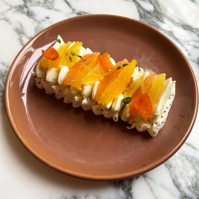 At the Le Burgundy hotel, pavlova comes in the form of a generous rectangle of meringue adorned with orange, grapefruit and lemon supremes.