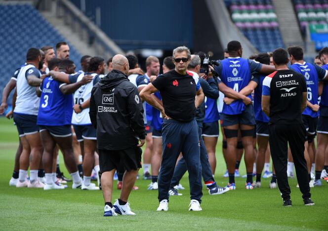 Fabien Galthié and the French rugby team at Murrayfield Stadium in Edinburgh (Scotland), August 5, 2023. 