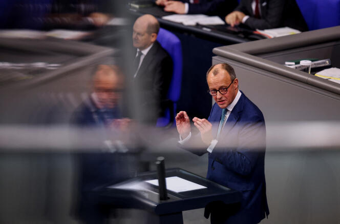 Friedrich Merz, leader of the Christian Democratic Union (CDU), during a session of the lower house of parliament, the Bundestag, in Berlin, December 13, 2023. 