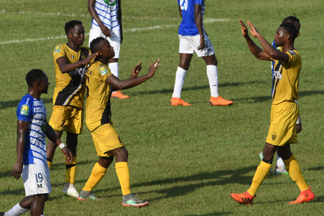 ASEC Mimosas players celebrate a goal during a match against Lobi Stars FC at the Félix Houphouët-Boigny stadium in Abidjan, January 19, 2019.