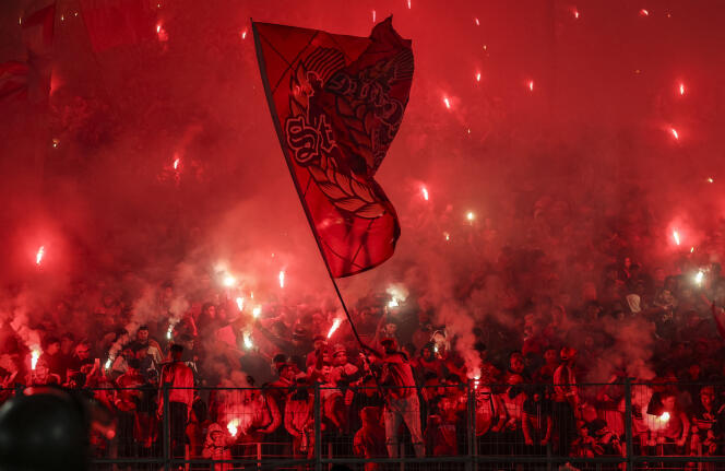 Demonstration of Wydad Athletic Club supporters during a match against MAS Fez in Casablanca on January 25, 2023. 