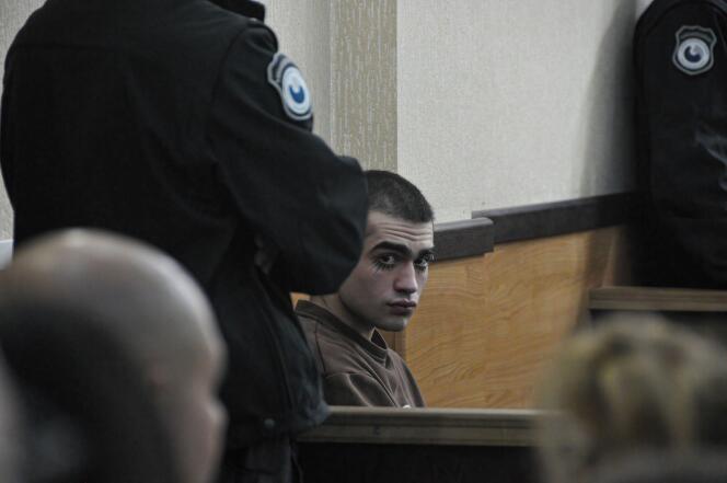 Lazare Grigoriadis, 21, appears before the Tbilisi Municipal Court on May 1, 2023.
