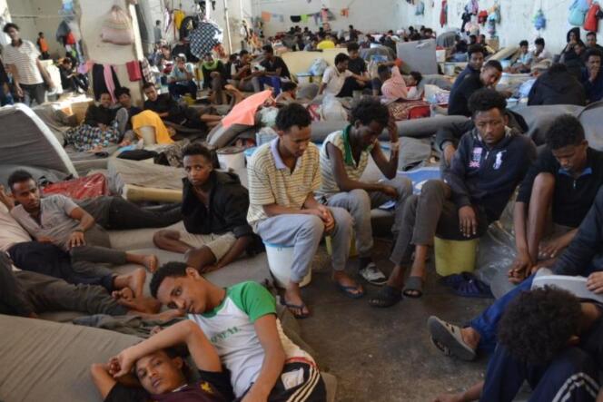 Migrants detained arbitrarily and indefinitely at the Zintan detention center in Dhar el-Jebel, Libya, in 2019.