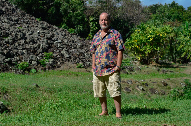 American archaeologist Patrick Vinton Kirch, in front of the Ulupo heiau (temple), in Kailua, Hawaii, November 9, 2023.