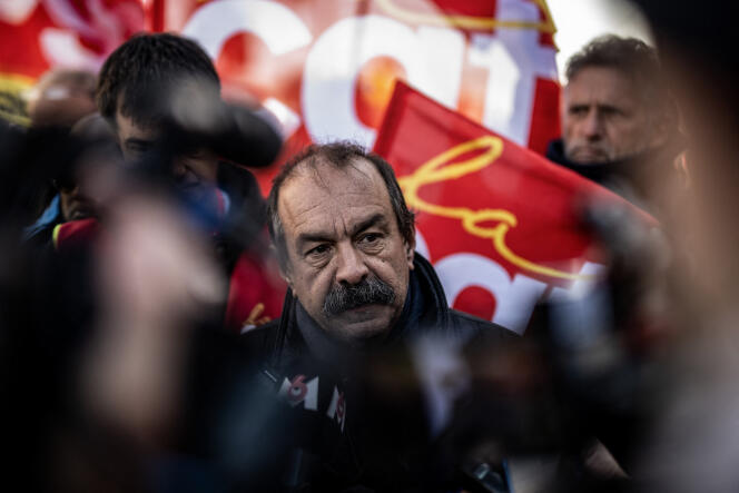 The former general secretary of the CGT, Philippe Martinez, during a demonstration against pension reform, in Clermont-Ferrand, March 28, 2023.