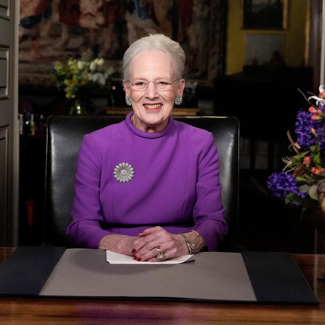 Queen Margrethe II delivers the New Year's speech from the Christian IX Palace in Copenhagen, Denmark, December 31, 2023.