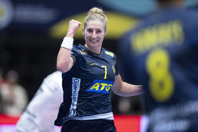 Swedish Linn Blohm, during her team's victory against Germany, in the quarter-finals of the World Cup, in Herning (Denmark), December 13, 2023. 