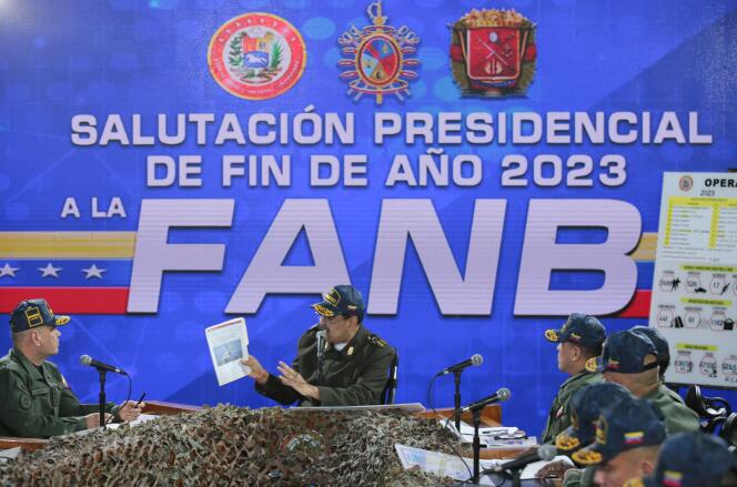 Nicolas Maduro announces “defensive” military action in Guyana, during a press conference in Caracas, December 28, 2023.